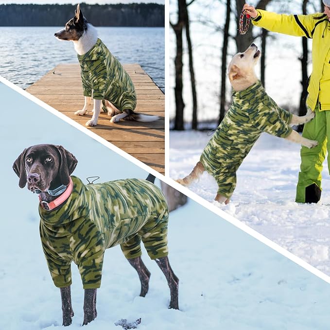 ROZKITCH Great Dane Clothes Dog Winter Coat Soft Fleece Pullover Pajamas, Pet Windproof Warm Cold Weather Jacket Vest with Luminous Zipper, Jumpsuit Apparel Outfit Clothes for Giant Dog Camo 3XL