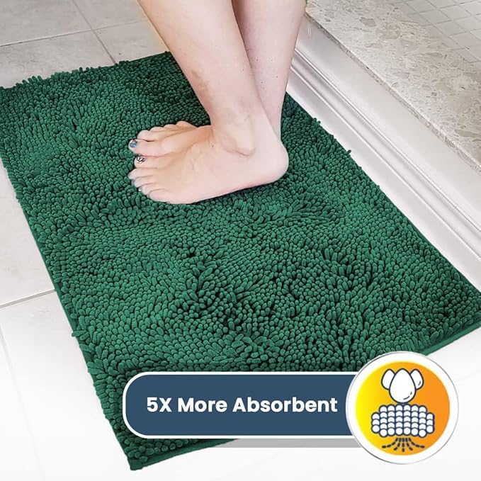 Muddy Mat® AS-SEEN-ON-TV Highly Absorbent Microfiber Door Mat and Pet Rug, Non Slip Thick Washable Area and Bath Mat Soft Chenille for Kitchen Bedroom Indoor and Outdoor - Dark Green 24" x 120"