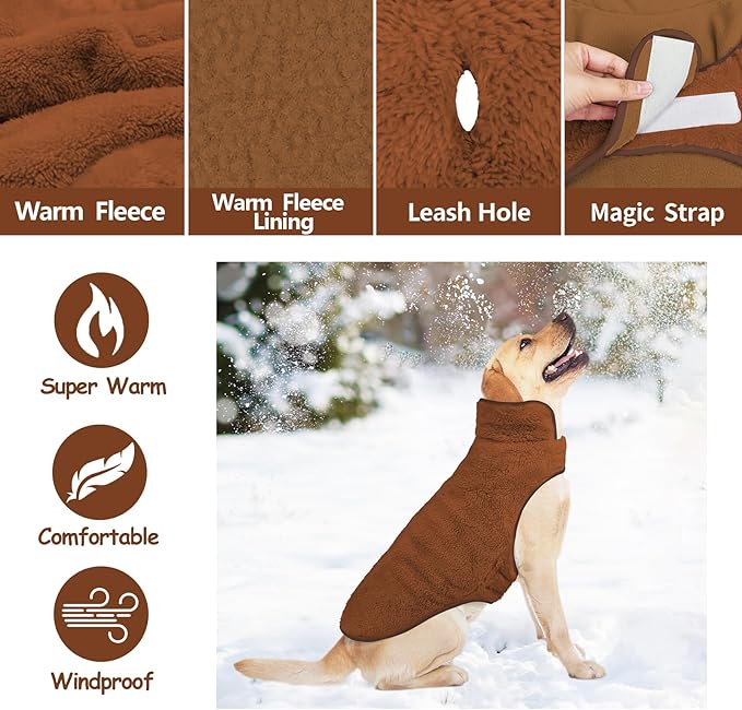 Malier Dog Winter Coat, Reversible Fleece Dog Cold Weather Coats, Windproof Warm Snow Puppy Jacket Vest Pet Clothes for Small Medium Large Dogs (Brown, X-Small)