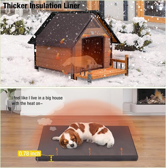 Outdoor Dog House with All-Around Insulated Liner Weatherproof Puppy Shelter Indoor Dog Kennel, Anti-Bite Dog Home for Large Breed with Porch (Brown (Heated Liner), Medium)