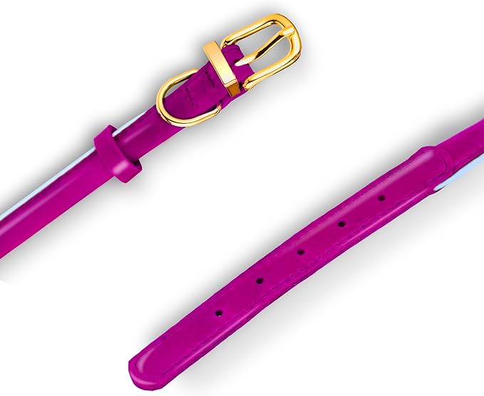 OOPSDOGGY Reflective Rolled Leather Dog Collar Adjustable Soft Padded Pet Collar for Small Medium Large Breed Dogs (Pink, M, 12"-15")