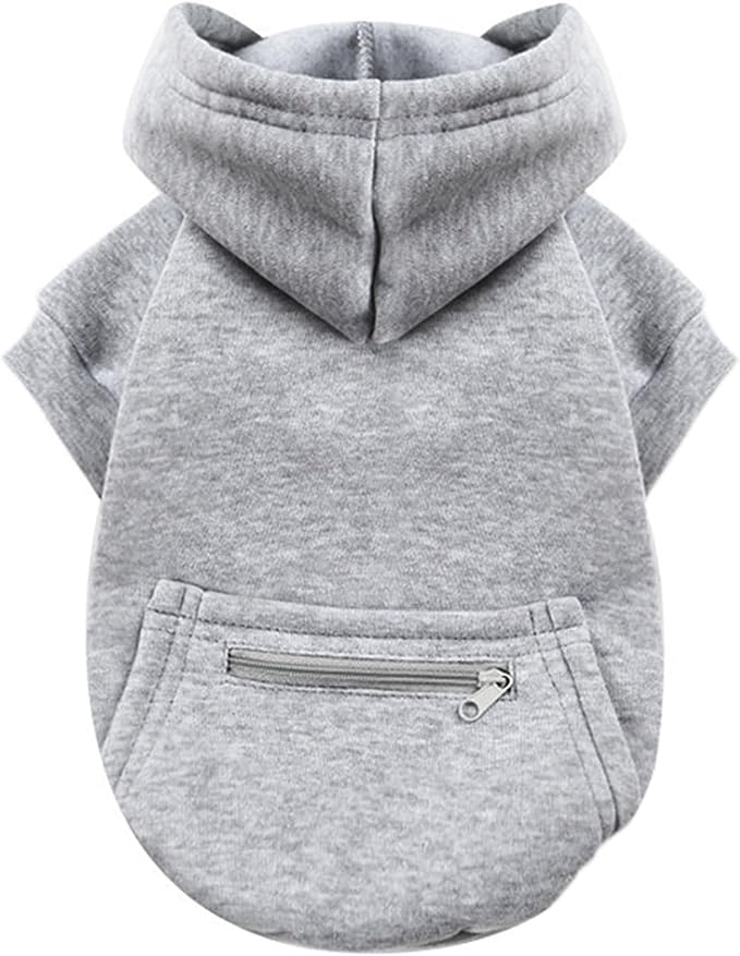 Jecikelon Pet Dog Cold Weather Coat with Pocket Winter Dog Hoodie Warm Puppy Clothes for Small Dogs Chihuahua Clothing (Small, Y02-Grey)