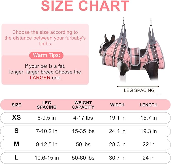 BEAUTYZOO Dog Grooming Hammock for Small Dogs Cat- Dog Sling for Nail Trimming/Clipping- Dog Hanging Harness Holder with Thick Fabric Neck Support & Strap Restraint Claw Care, Pink M