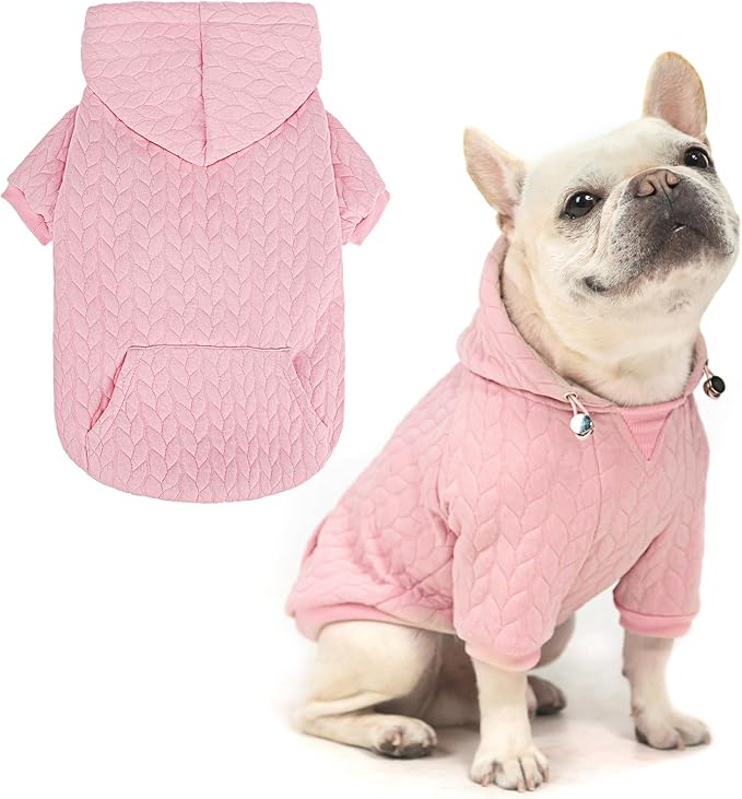 EXPAWLORER Textured Cable Knit Basic Dog Hoodie, Elevated Style Dog Sweater with Leash Hole and Pocket, Soft and Warm Pet Winter Coat, Cold Weather Clothes for Small Medium Large Dogs Cats,Pink XXL