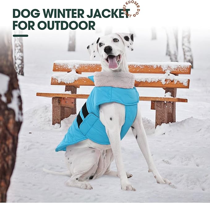 Kuoser Dog Jacket, Dog Coats for Large Dogs Winter Waterproof, Doggie Vest with Leash Hole, Canine Cold Weather Coats Doggie Snow Jacket for Labrador Beagle, Blue XL