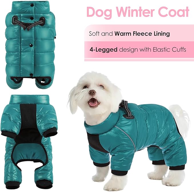 AOFITEE Dog Coat, Waterproof Dog Jacket for Winter, Warm Fullbody Dogs Snowsuit, Winter Coat for Small Dogs, Zip Up Pet Puffer Jacket Fleece Vest, Outdoor Reflective Cold Weather Pet Coats, S