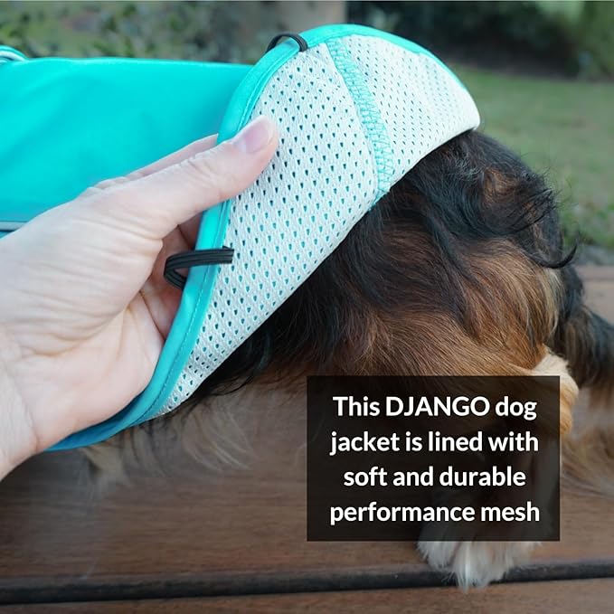 DJANGO Dog Jacket & Raincoat – Lightweight Water-Resistant Coat for Small, Medium & Long Dogs Like Dachshunds – Reflective, Adjustable Fit, Harness-Compatible & Easy-Access Harness Hole - Blue, Large