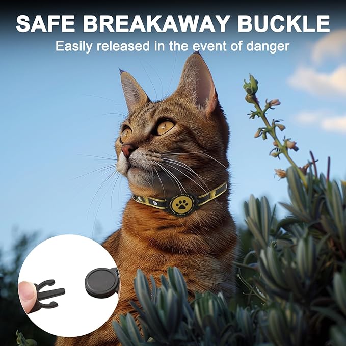 Airtag Cat Collar Breakaway, Reflective Cat Collar with AirTag Holder and Bell, Compatible with Apple Air Tag, Comfortable Padding, Adjustable, Durable (Yellow, XS)