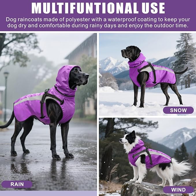 Mosucoirl Dog Raincoat Waterproof Raincoats for Dog Reflective Dogs Rain Jackets with Hood Hoodie Pet Rain Poncho Coat for Small Medium Large Dogs Puppies S-XXL (Purple, XL)