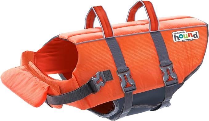 Outward Hound Granby Splash Dog Life Jacket, High-Buoyancy Dog Life Vest for Swimming, Boating, and Water Safety, Medium, Orange