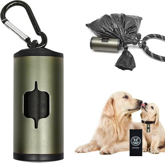 Metal Dog Poop Bag Holder Aluminum Dispenser for Leashes, Hiking & Travel, Lightweight Scratch-Resistant with 3 Attachments and 195 Bags (Olive Green, 1 Holder 15 Bags)