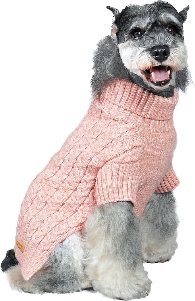 KYEESE Dog Sweater Warm Dogs Clothes Long Sleeve Pet Coats Comfy Dog Sweater for Small Medium Dogs Turtleneck Classic Cable Knit Pet Sweater for Cold Weather, Pink, X-Large