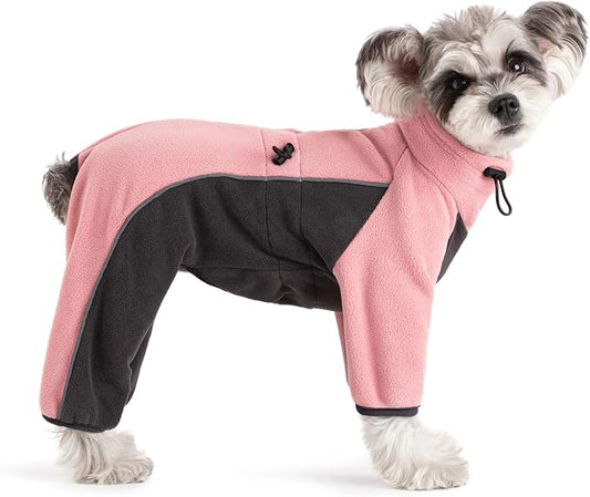 Fleece Dog Coat for Small Medium Dog,Pullover Pajamas Jumpsuit Bodysuit Puppy Coats with Legs, Pet Windproof Warm Cold Weather Jacket Full Body Vest Cozy Snowsuit Outfit Clothes (Pink, XL)