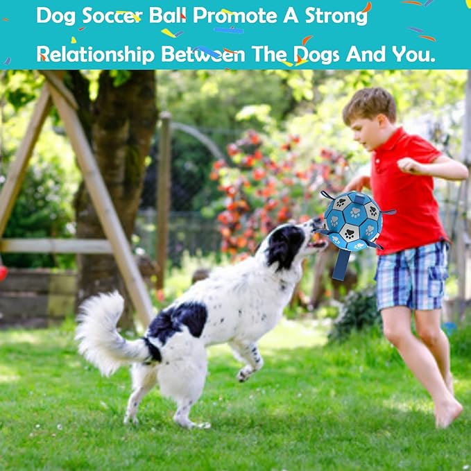 Durable Rope Tug Soccer Ball Dog Toy - Water Floating, World Cup Durable for Small Medium Dogs (Blue, 6 INCH
