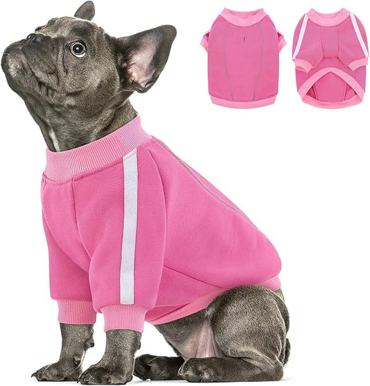 Queenmore Fleece Dog Sweater for Girl Dogs, Pullover Pink Dog Sweatshirt Sweatshirt with Leash Hole, Reflective Stripes – Cozy Winter Fleece Jacket for Small/Medium/Large Femal Puppy L