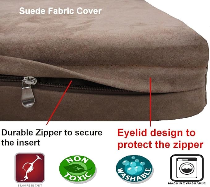 Dogbed4less Premium HeadRest Pillow Orthopedic Cool Memory Foam Dog Bed for Large Dogs, Waterproof Lining with Washable Suede Brown Cover, XXL 55X37
