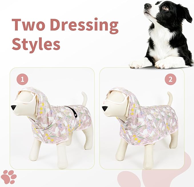 Dog Raincoat, Waterproof Windproof Dog Rain Jacket with Hood, Rain Coat with Leash Hole, Adjustable Raincoat Poncho for Small Medium Large Dogs Outdoor (Pink, Large)