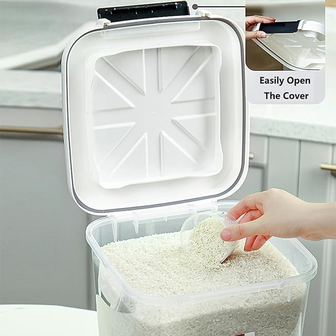 HANAMYA 20 LB Rice Storage Container with Measuring Cup, BPA free, For Rice | Grain | Pet Food | Flour, 2 count, Clear & Black