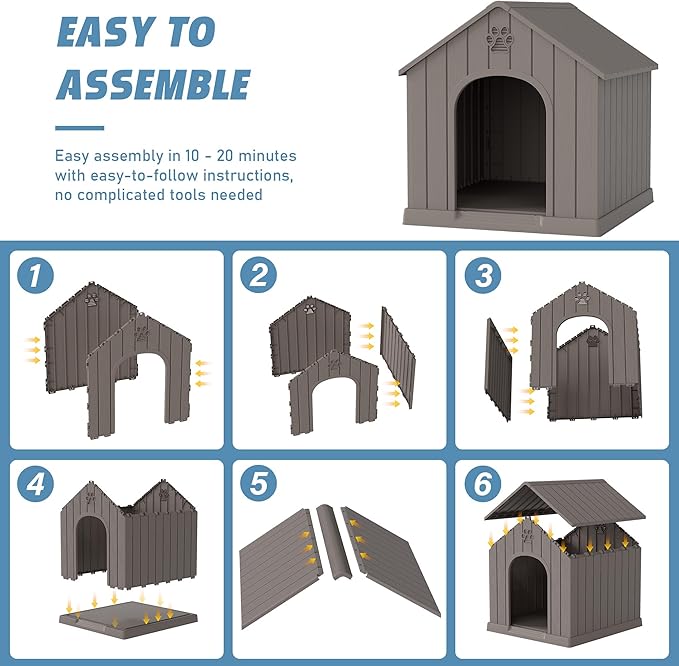 Dog House Outdoor Indoor, Weatherproof Insulated Dog House with Elevated Floor and Air Vents for Small to Medium Dogs,Easy Clean and Assemble (Grey1, 26.18''L × 24.02''W × 25.98''H)