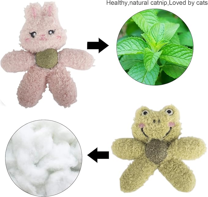 Cat Toys with Catnip Kitten Chew Bite Supplies Boredom Relief Fluffy Kitty Teeth Cleaning Chewing Cat Lovers Interactive Plush Gift (Bear&Bear)