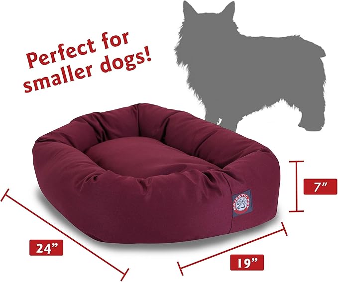 Majestic Pet 24 Inch Bagel Calming Dog Bed Washable – Cozy Soft Round Pet Bed with Spine Support for Dogs to Rest their Head - Fluffy Donut Puppy Bed 24x19x7 (Inch) - Small – Burgundy