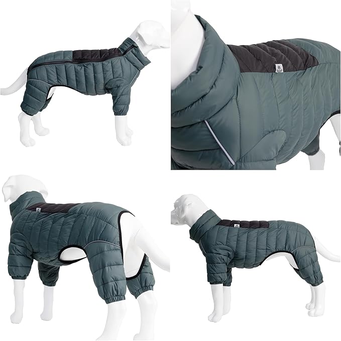 ArmyGreen Dog Warm Coat, Waterproof Windproof Reflective Vest, Zippered Adjustable Snow Jacket for Small to Large Dogs