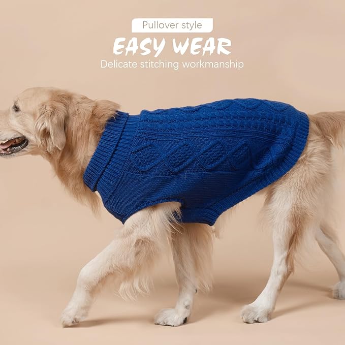 BINGPET Thermal Knitted Dog Sweater for Small Medium Large Dogs,Winter Dog Cat Coat Warm Sweartershirts Outfits,Classic Cable Knit Turtleneck Pullover Dog Jumper Coat Warm Sweartershirts(Blue,ML)