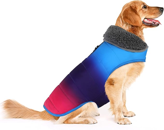 Dog Winter Coat, Waterproof Dog Jacket with Leash Hole, Reflective Adjustable Pet Snow Vest, Warm Fleece Sweater for Small Medium Large Dogs - Gradient Blue, XL