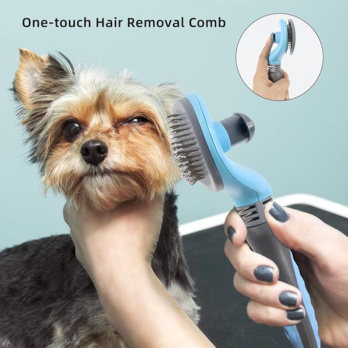 Wisedog Pet Grooming Tool Kit - Nail Clipper Set, Dematting & Grooming Combs, Bath Brush, Hair Removal Mitts (Upgraded Blue)