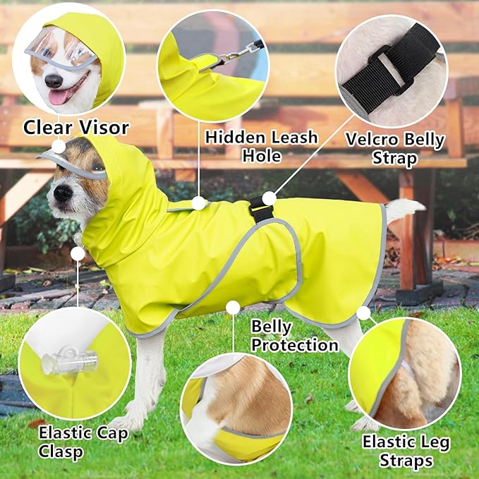 Dog Raincoat Hooded Slicker Poncho - Reflective Lightweight Pet Rain Jacket Coat,Dog Waterproof Raincoat with Adjustable Belly Strap for Small,Medium, Large Dogs (Green, Large)