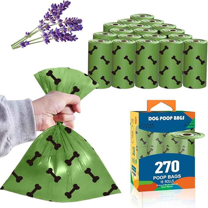 Strong Green Leak Proof Waste Bag for Dogs with Holder-270 Large Poop Bags,Biodegradable Dog Poo Bags with Corn Starch Blended Compostable Bag