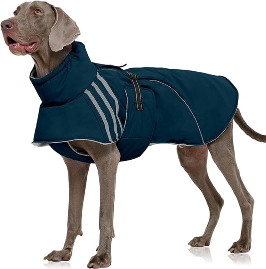 FUAMEY Dog Cold Weather Coats,Dog Winter Jackets for Large Dogs Warm Dogs Coat with Reflective Strips Waterproof Pet Snowsuit Thick Paded Pets Vest for Weimar German Shepherd Blue 3XL