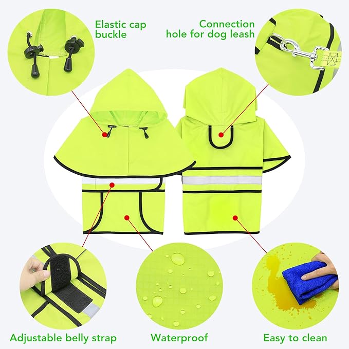 Dog Raincoats - Waterproof Dog Coat Hooded Reflective Puppy Rain Jacket with Leash Hole, Lightweight Pet Apparel Poncho Slicker for Dog Walking (Small, Green)