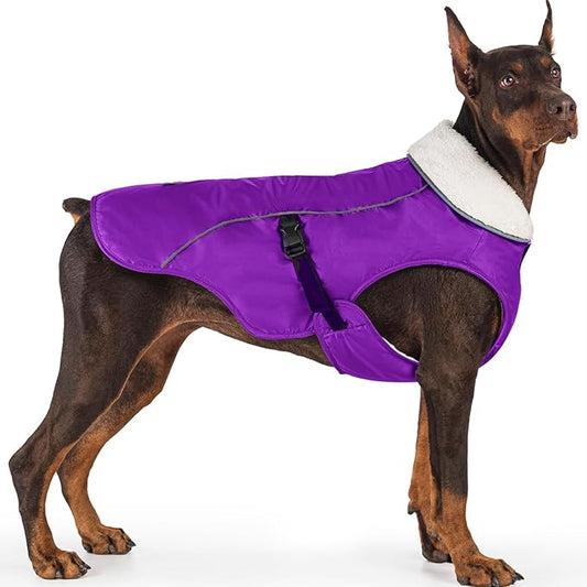 EMUST Dog Coat for Winter, Cozy Winter Jackets for Small/Medium/Large Dogs, Solid Color Dog Apparel for Cold Weather with Fleece Lining, Purple, XXXL