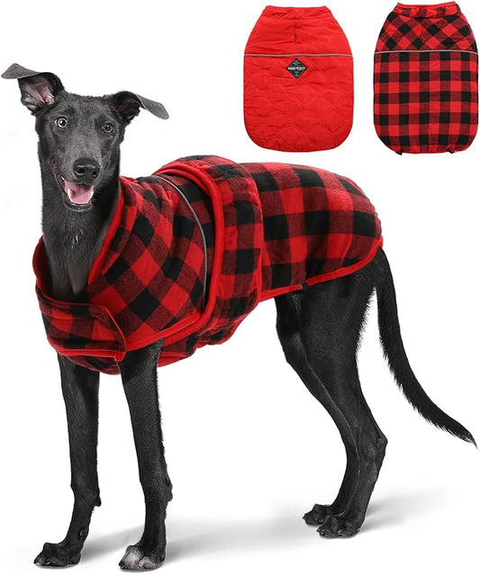 PAWZ Road Dog Winter Coat with 5 Layers Warm Material, Reversible Dog Clothes with 2 Sides, Dog Jacket Outdoor Water Repellent, (Red Plaid XL)