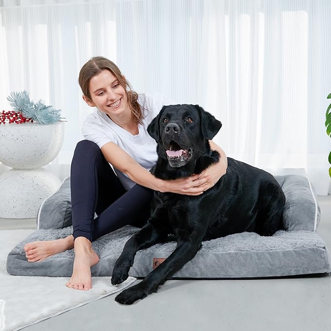 Orthopedic Dog Beds for Extra Large Dogs, Waterproof Egg Crate Foam XL Dog Bed with Sides 45 * 35Inch, Big Dogs Couch Beds with Removable Washable Cover and Nonskid Bottom, Grey