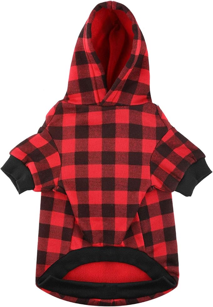 Plaid Dog Hoodie Sweatshirt Sweater for Small Dogs Cat Puppy Clothes Coat Warm and Soft(S)