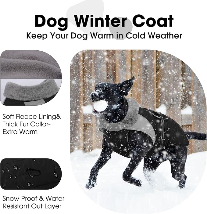 Nanaki Small Dog Coats for Winter Waterproof, Warm Fleece Lining Dog Jacket with Leash Hole, Reflective Cold Weather Puppy Jacket Vest, Easy On Pullover Pet Snow Jacket Male Female, Bulldog, Black M