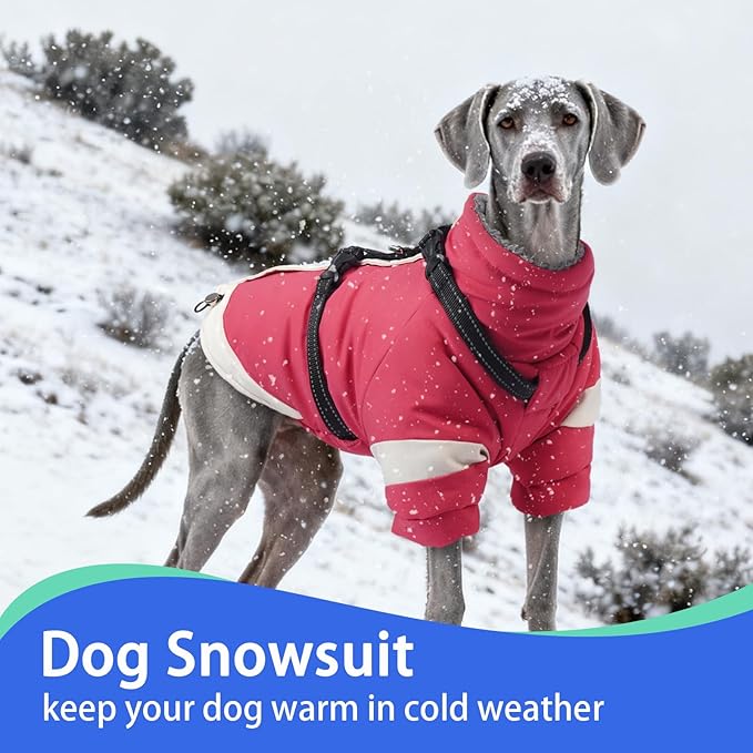 MIGOHI Dog Coat with Harness Built in, 2-in-1 Windproof Dog Winter Coat, Thermal Reflective Jacket with Back Zipper for Large Dogs Cold Weather, Labrador Retriever, Pink, 2XL
