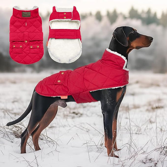 KYEESE Dog Coat Waterproof Dog Coats for Large Dogs Warm Pets Clothes for Cold Weather Windproof Dogs Jacket with Fleece Lined Thick Pet Winter Puffer Coat with Pocket Soft Pet Sweater with Leash Hole