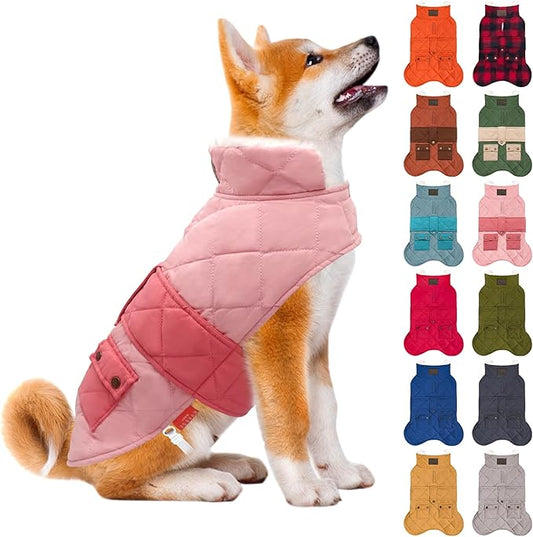 KYEESE Dog Coat Thick Cat Clothes with Pocket Soft Pet Sweater for Cold Weather Warm Pet Winter Puffer Coat with Leash Hole Waterproof Dogs Jacket with Fleece Lined Windproof Dog Coats for Small Dogs