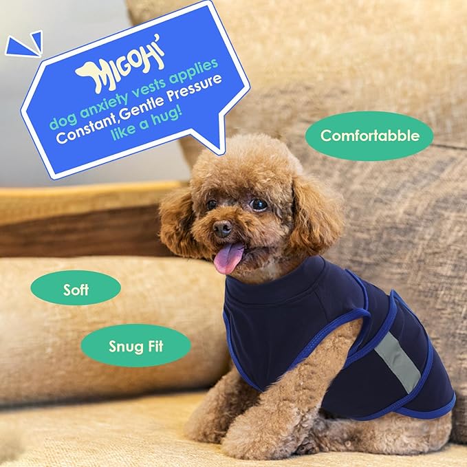 MIGOHI Dog Anxiety Relief Coat,Comfort Anxiety Vest for Dogs,Adjustable Anxiety Calming Wrap for Fireworks,Thunderstorms,Travel, Separation, Dog Anxiety Jacket for Small Dogs,S,NavyBlue