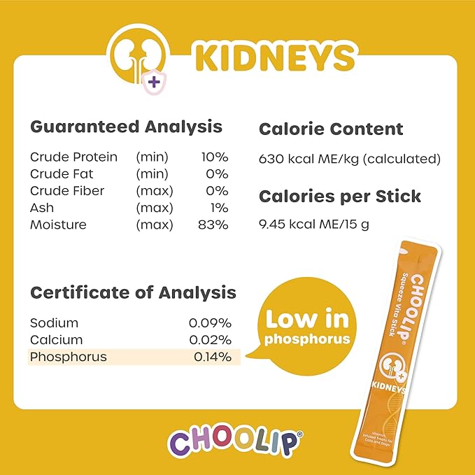 Choolip Squeeze Vita Stick Lickable Cat Treats & Dog Puree – 49-Count Kidney Support Tubes, Creamy Puree with Multivitamins for Urinary & Kidney Health, Grain-Free High-Protein Vet-Formulated Treats