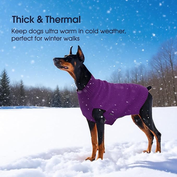 IECOii Dog Sweaters for Medium Dogs, Girls & Boys - Thermal Knitted Winter Dog Sweater for Christmas, Purple, M