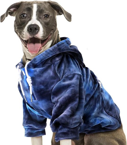 SlowTon Dog Hoodie Tie Dye - Warm Dog Sweater Hoodies with Pocket, Fall Winter Dogs Coat Jacket Pet Outfit Puppy Hooded Sweatshirt Clothes for Small Medium Large Dogs Boy Girl (Blue, XXL)