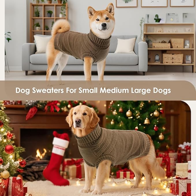 Dog Sweaters for Small Dogs Male Female Pet Knitwear Classic Puppy Warm Pullover Turtleneck Cold Weather Clothes for Chihuahua(Brown, XS)