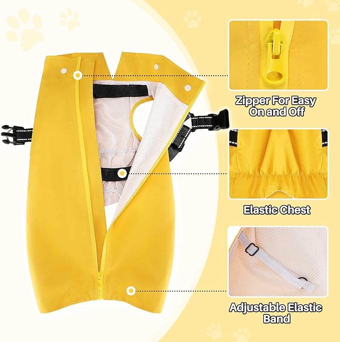 Lukovee Dog Raincoat - Waterproof Rain Jacket with Harness & Removable Hood, Reflective Double Layer Dog Rain Coat Poncho for Small Medium Large Dogs Puppy (2XL, Yellow)
