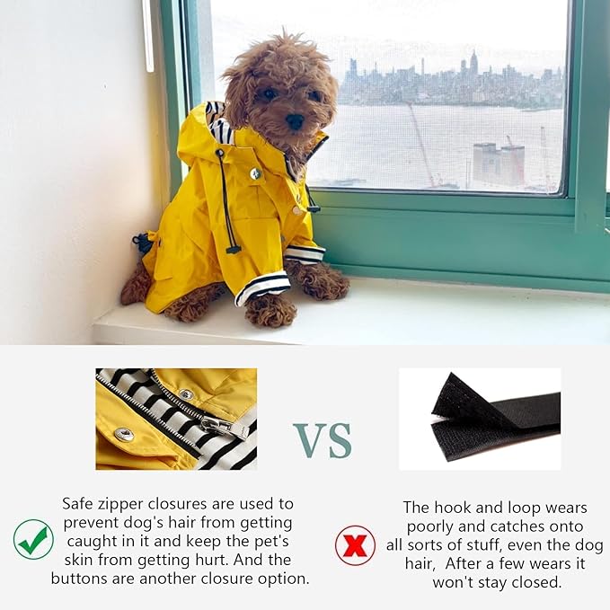 Morezi Dog Zip Up Raincoat with Reflective Buttons, Rain/Water Resistant, Adjustable Drawstring, Removable Hood, Raincoats with Legs 8lbs to 80lbs Available - Yellow - XL