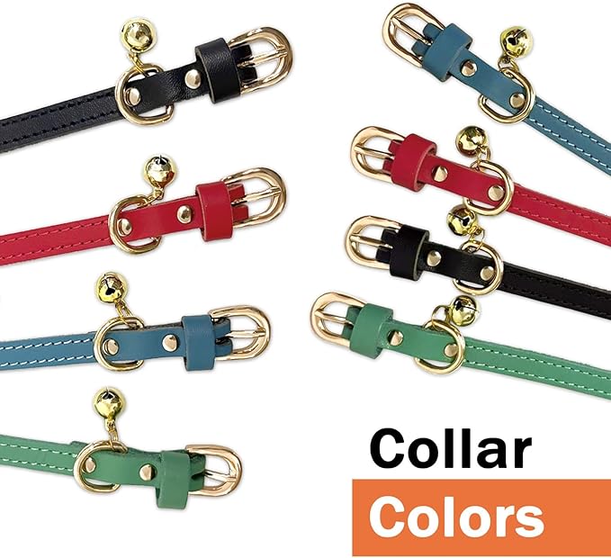 Guiding Star Leather Collar for Puppy, Cute Soft Thin Dogs Collars for Small Medium Dogs, Cat Collar with Bell (Red, XS, 9"-12")