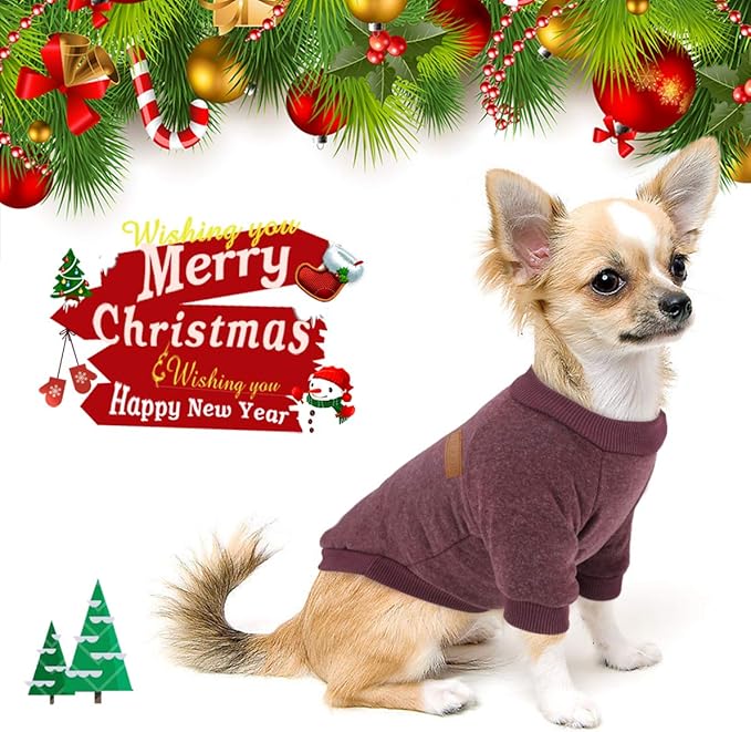Idepet Pet Dog Classic Knitwear Sweater Soft Fleece Dog Coat Soft Thickening Warm Pup Dogs Shirt Winter Pet Dog Cat Clothes Puppy Customes Clothing for Small Dogs (S, Brown)